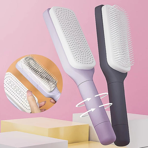 Self Cleaning Hairbrush for Women with One-Key Cleaning Anti-Static Scalp Massage Comb for Hair Loss Prevention