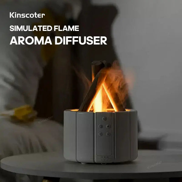 KINSCOTER Simulated Flame Aroma Diffuser Ultrasonic Cool Mist Maker Fogger LED Essential Oil Lamp Air Humidifier