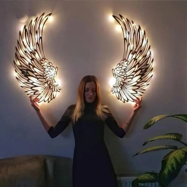 Metal Angel Wings Wall Sculpture with LED, Modern Decor.