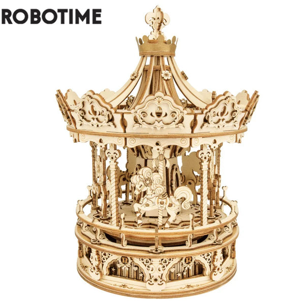 Robotime 3D Wooden Puzzle 336pcs Rotatable DIY Romantic Carousel Game Gift for Children Kids Adult AMK62 Assembly Music Box Toy