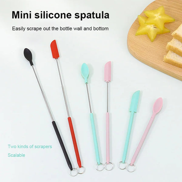 Mini Retractable Silicone Scraper Jam Deep Bottle Scraper Spoon Spatula Set Kitchen Jars Butter Cream Telescoping Spatula Brush