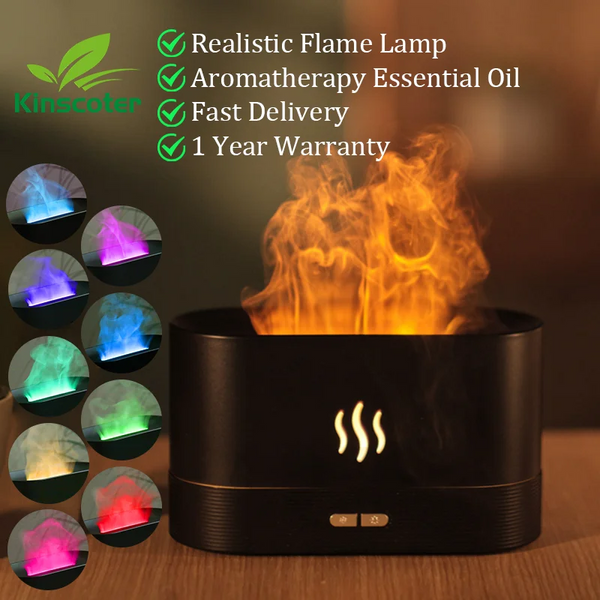 Kinscoter Aroma Diffuser Ultrasonic Cool Mist Maker Fogger LED Essential Oil Flame Lamp Air Humidifier