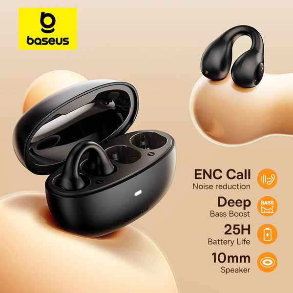 Baseus AirGo AS01 Bluetooth 5.3 Ear Clip Earphones – Noise-Reducing Sports Earbuds with 2-Mic ENC